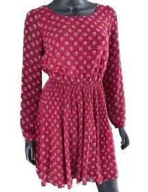 Elle  Pink Pleated Dress Long Sleeve Jewel Print strawberry Pink XS