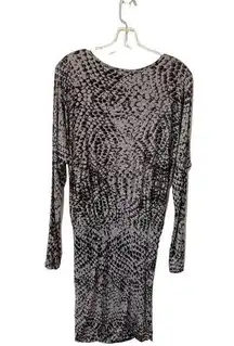 Velvet Snake Knit Gathered Long Sleeve Knee Length Dress Black Gray Size Medium