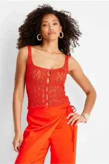 Future Collective Jeneé Naylor Crochet Tank XL Red Button Up Resort Top