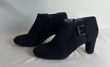 Aerosoles Heeled Ankle Boots Booties Buckle Comfort Fit Black Suede 6.5