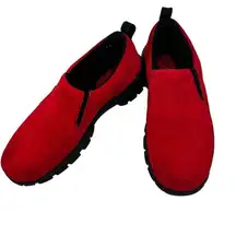 Lands' End all weather red slip on suede leather shoes