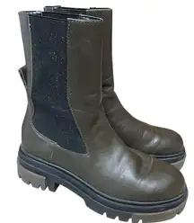 ZARA 7.5-8 US /38EU Womens Boots Low Heeled Lug Sole Ankle Army Green/Black
