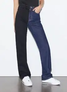 frame denim Frame Le Jane High Rise Straight Leg Two Tone Colorblock Jeans | Dell Noir | 32