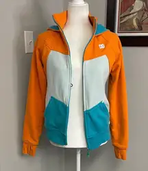 DC Women's Vibrant Orange and Teal Jacket hooded sweatshirt size Medium
