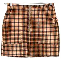 Wild Fable Plaid Corduroy Front Zip Mini Skirt Sz 2 Retro Academia School Girl