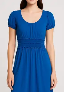 Max Edition Blue Short Sleeve Smocked Dress