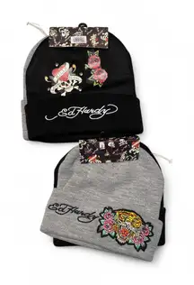 Ed Hardy Knit Beanie Hat 2-Pack NEW