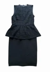 Shoshanna Sleeveless Peplum Sheath Dress Size 8 Black Wool Blend Raised Pattern