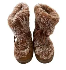 Faux Fur Lace Up Winter Ankle Boots Snow Outdoors Furry