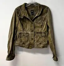 Gap Military Jean Jacket green button front pockets vintage y2k size 10