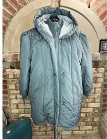 puffer coat hood gray knit cuffs 1980s