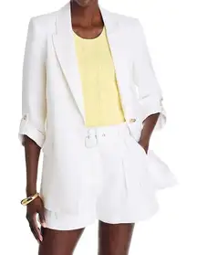 AQUA Women's White Cotton Blend Blazer Jacket 3/4‎ Sleeve Gold Button