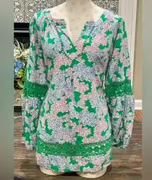CROWN & IVY Green Icon Peasant Blouse- Hydrangea Print - XL -NWT -Style 726X051