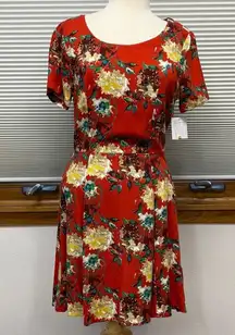 JustFab NWT Red/Rust Floral Open Back Fit & Flare Dress Size Medium