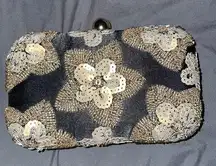 Clutch Small-gold Bead Applique Jewel gold Metal Frame lift-clasp closure.