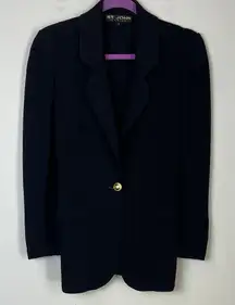 ST. JOHN BASICS Black Santana Knit Long Sleeve Gold Buttons Blazer Size‎ 2