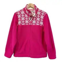 L.L.Bean  Womens L Fleece Jacket Snowflakes Bright Fuchsia Pink Cozy Outdoor