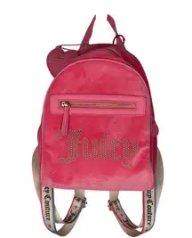 Juicy Couture Pink Velour Rhinestone Logo Backpack with Juicy heart lego charm