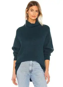 Free People Softly Structured Turtleneck Teal Blue Sweater S