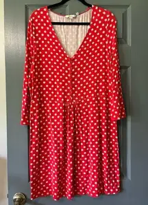 Boden Red Pop Star Scarlett Jersey Dress Red White Sunburst Size 16