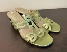 Green Heels Mules Strappy 90s Y2K Lifestride 9 Retro Chain Bride pastel fun 200s