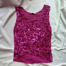 Hot Pink vintage y2k viral crochet beaded bead sequin embellished tank top