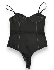 ZARA Womens Beaded Corset Style Spaghetti Strap Body Suit Black Sm EUC Like New