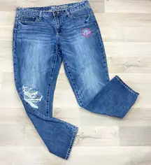 Gap Sexy Boyfriend Fit Distressed San Francisco Patch Crop Jeans Blue 10