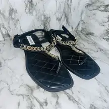 Steve Madden Flip Flops Unlock Chain Quilted Sole Black Women 10M Summer Beach