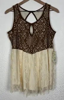Gimmicks BKE Embroidered Faux Suede Lace Tank Top NWT Boho Size Medium