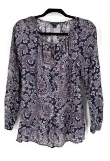 Lucky‎ Brand Women's Paisley Keyhole Long Sleeve Shirt Multicolor Size Small