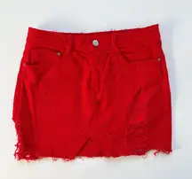 Denim Red Mini Skirt