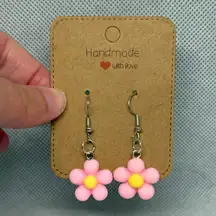 Handmade Pink and Yellow Flower Earrings