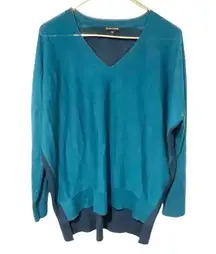 EILEEN FISHER Medium Arctic Green Blue Royal Alpaca Colorblock High Low Sweater