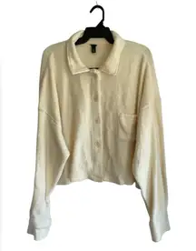 Wild Fable Cropped Shacket Women XXL Off-White Fleece Button Up Long Sleeve Soft