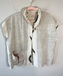 Cupcake‎ Abstract Cream Lotus Print Single Button Shirt Sz XL