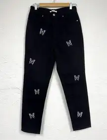 Pacsun Black Silver Butterfly Studded Ultra High Rise Slim Jeans Womens 27 Mom