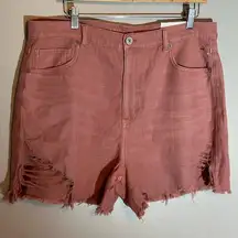 American Eagle Highest Rise Mom Shorts Size 18 Dusty Pink Distressed NWT SS-1465