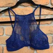 Victoria's Secret Body‎ by Victoria Sheer High Neck Lace Bralette Navy Blue - XS