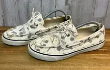 Vintage‎ Sperry Top-Sider Women's 10M Canvas Boat Shoes White Palm Tree Print