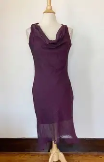 Vintage 90’s Plum Purple Cowl Neck Sleeveless Textured Midi Dress