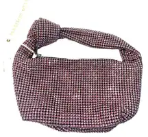 NWT Madison West Knotted Rhinestone Dumpling Evening Handbag Purse in Pink