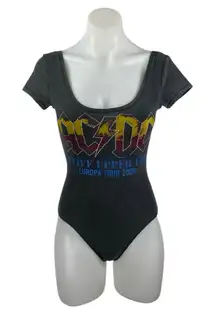 ACDC Women's Black Scoop Neck Short Sleeve Rock Band T Shirt Bodysuit Top Size S
