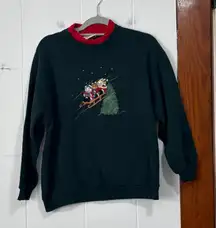 Top Stitch Embroidered Winter Sledding Animals Mock Neck Sweatshirt Large