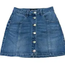 Almost Famous Skirt Junior's 7 Denim Mini Button Front Skirt Coquette