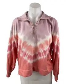 Lou & Grey Women's Pink Coral Tie Dye Quarter Zip Long Sleeve Sweatshirt Top XS