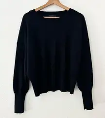 J.Crew  Merino Wool Cotton Blend Pull Over Sweater Ribbed Knit Black medium