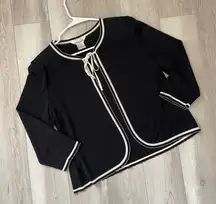 Misook Classic Cardigan chic tie front crop womens Black (large) 90s parisian