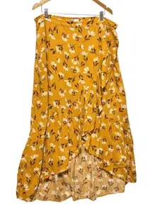 Sonoma Women Skirt XL Mustard Floral Asymmetrical Wrap Boho Cottagecore Whimsy