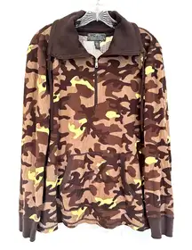 Lauren Ralph Lauren Active Thermal Pullover Camo 3/4 Zip Jacket Women's XL Brown